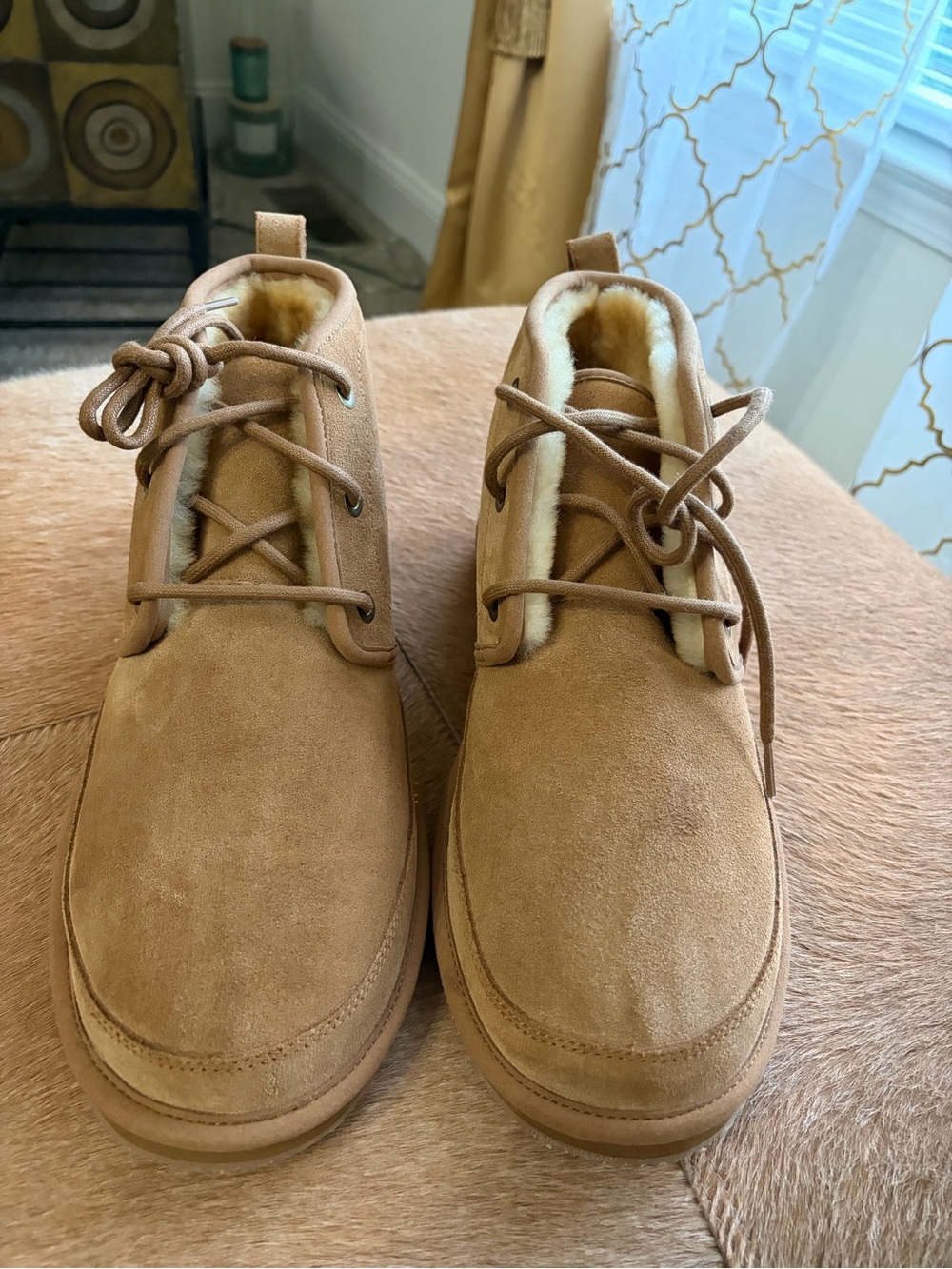 LL Bean Men's Suede Chukka Boots in Tan with Shearling Lining